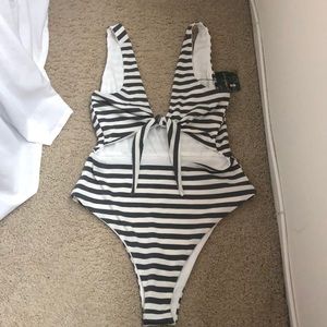 One piece tie front swimsuit